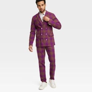 Men's Purple Plaid Suit Set